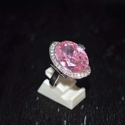 925 Sterling Silver Large Oval Pink Gemstone Halo Ring