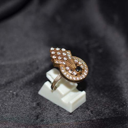 6 Carat Gold Plated Black Onyx Crown Motif Ring