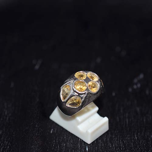 925 Sterling Silver Yellow Citrine Scattered Motif Ring