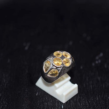 925 Sterling Silver Yellow Citrine Scattered Motif Ring