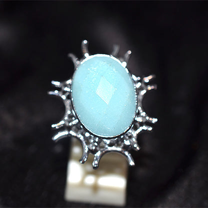 925 Sterling Silver Aqua Chalcedony Sunburst Turkish Ring