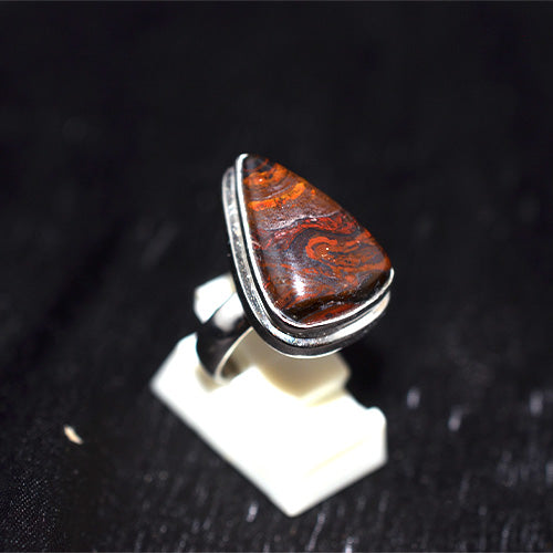 925 Sterling Silver Brecciated Tiger Iron Shield Ring