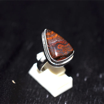 925 Sterling Silver Brecciated Tiger Iron Shield Ring