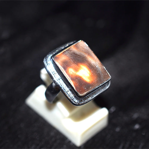 925 Sterling Silver Square Fire Agate Turkish Ring