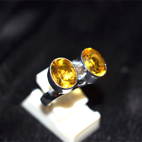 925 Sterling Silver Double Citrine Open Ring