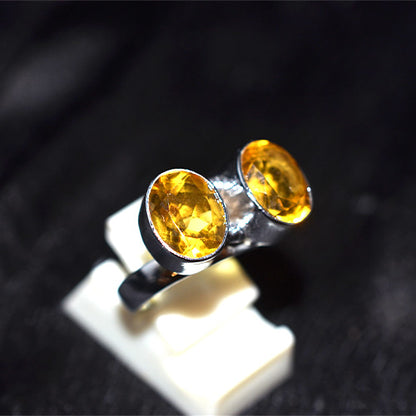 925 Sterling Silver Double Citrine Open Ring