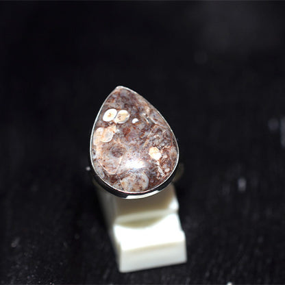 925 Sterling Silver Teardrop Fossil Agate Ring