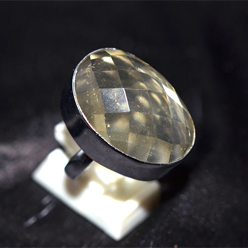 925 Sterling Silver Round Faceted Lemon Quartz Bold Bezel Ring