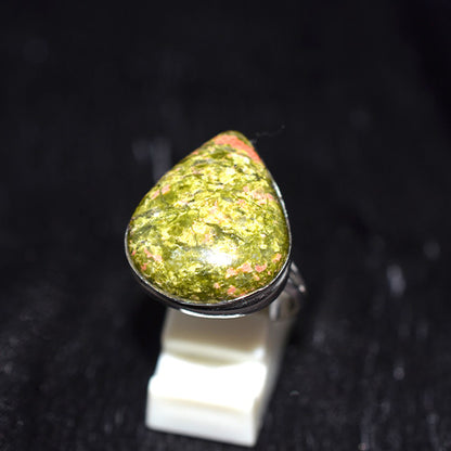 925 Sterling Silver Unakite Teardrop Ring