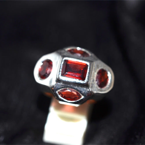 925 Sterling Silver Geometric Garnet Statement Ring