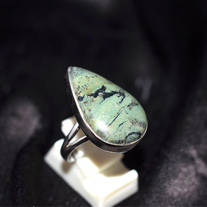 925 Sterling Silver African Turquoise Jasper Teardrop Ring