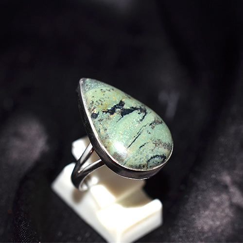 925 Sterling Silver African Turquoise Jasper Teardrop Ring
