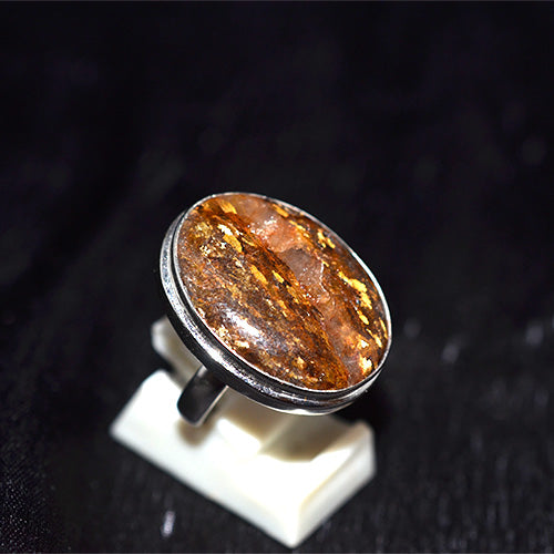 925 Sterling Silver Golden Bronzite with Quartz Round Ring