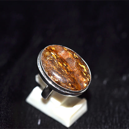925 Sterling Silver Golden Bronzite with Quartz Round Ring