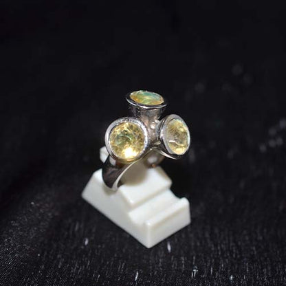 925 Sterling Silver Yellow Citrine Triple Stone Modern Ring