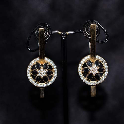 6 Carat Gold Plated Black and White Crystal Floral Drop Earrings