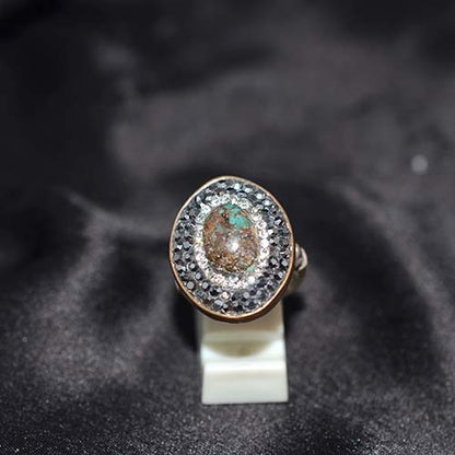 6 Carat Gold Plated Rustic Turquoise Double Halo Ring