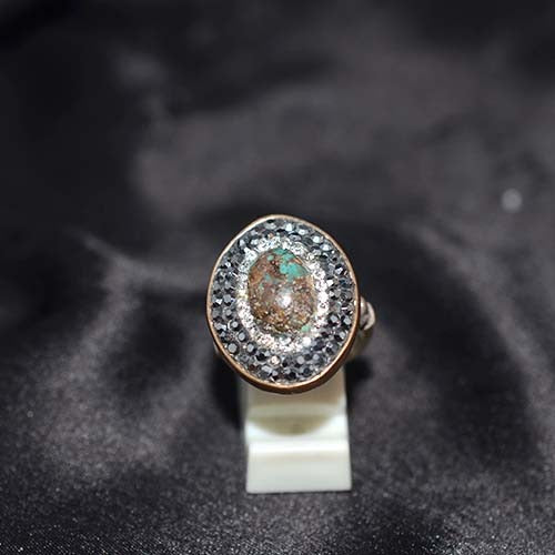 6 Carat Gold Plated Rustic Turquoise Double Halo Ring