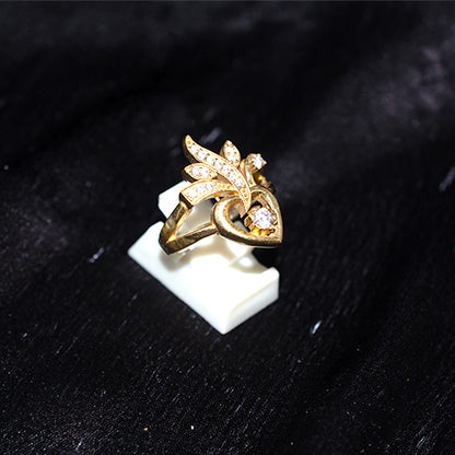 6 Carat Gold Plated Turkish Cubic Zirconia Heart Wing Ring
