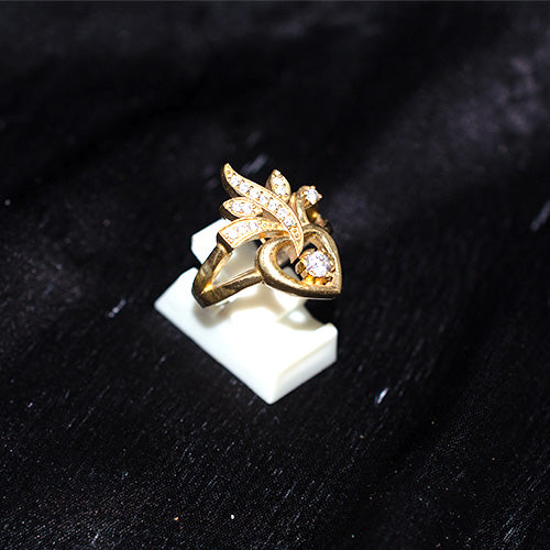 6 Carat Gold Plated Turkish Cubic Zirconia Heart Wing Ring