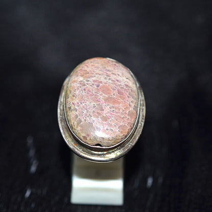 925 Sterling Silver Pink Fossil Coral Oval Ring