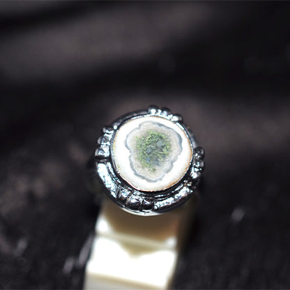 925 Sterling Silver Solar Quartz Ring with Granulated Bezel