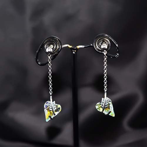 925 Sterling Silver Iridescent Crystal Heart Leaf Chain Drop Earrings