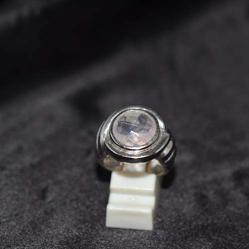 925 Sterling Silver Rose Quartz Ribbed Band Ring