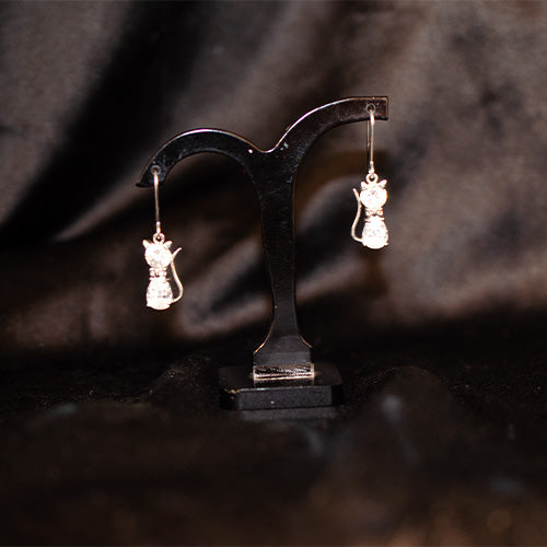 925 Sterling Silver Crystal Cat Drop Earrings