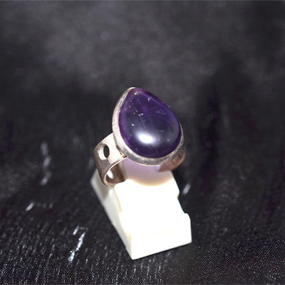 925 Sterling Silver Teardrop Amethyst Ring with Cutout Band