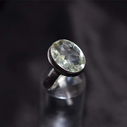 925 Sterling Silver Light Green Faceted Oval Ring