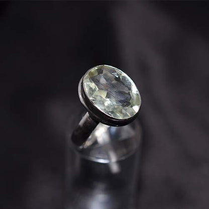 925 Sterling Silver Light Green Faceted Oval Ring