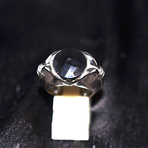 925 Sterling Silver Faceted Round Black Onyx Ornate Setting Ring