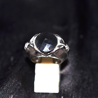 925 Sterling Silver Faceted Round Black Onyx Ornate Setting Ring