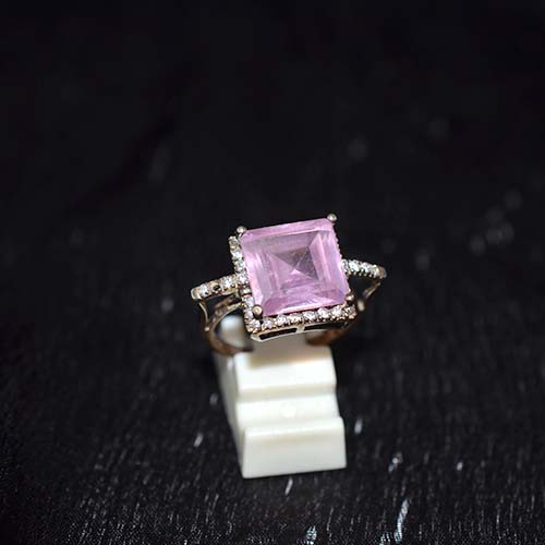 6 Carat Gold Plated Pink Princess Cut Halo Ring
