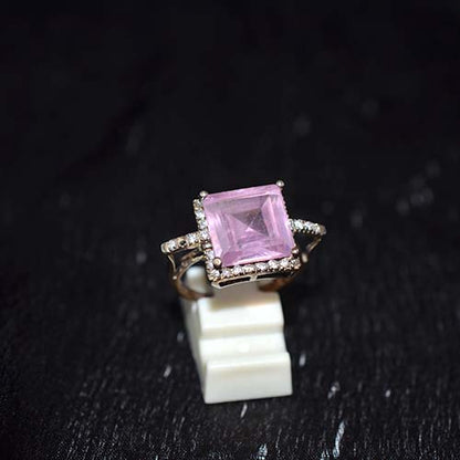6 Carat Gold Plated Pink Princess Cut Halo Ring