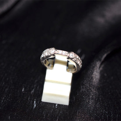 925 Sterling Silver Geometric Cubic Zirconia Chevron Band Ring