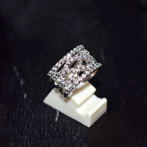 925 Sterling Silver Cubic Zirconia Lattice Pattern Band Ring