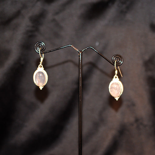 6 Carat Gold Plated Oval Rose Quartz Drop Earrings