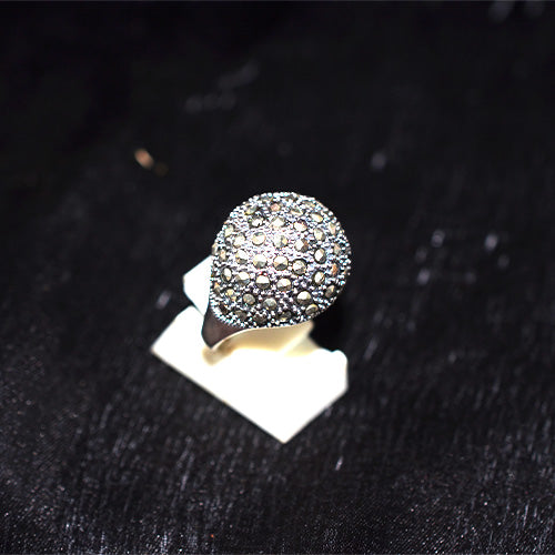 925 Sterling Silver Turkish Marcasite Pave Teardrop Ring