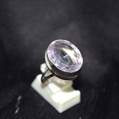 925 Sterling Silver Large Faceted Rose Quartz Oval Ring