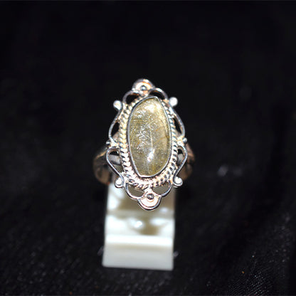 925 Sterling Silver Turkish Rutilated Quartz Ornate Oval Ring