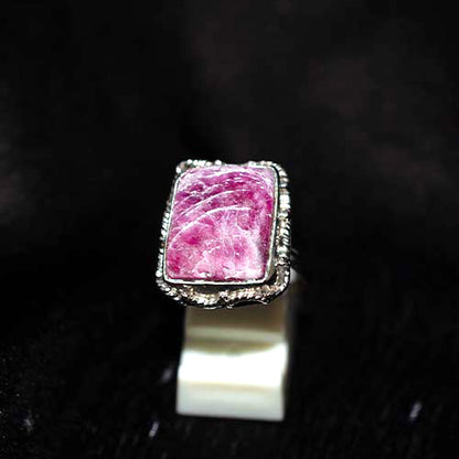 925 Sterling Silver Raw Ruby Rectangle Twisted Rope Setting Ring