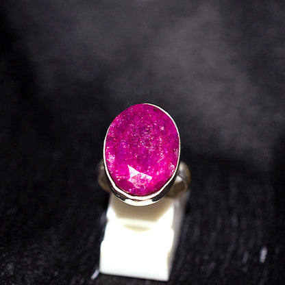 925 Sterling Silver Faceted Raw Ruby Ring