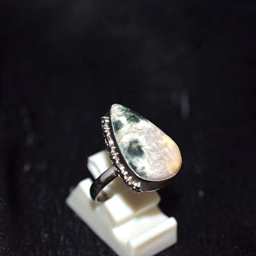 925 Sterling Silver Dendritic Agate Teardrop Ring