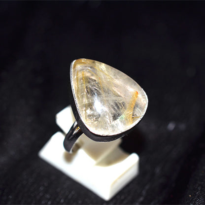 925 Sterling Silver Turkish Rutilated Quartz Triangle Ring