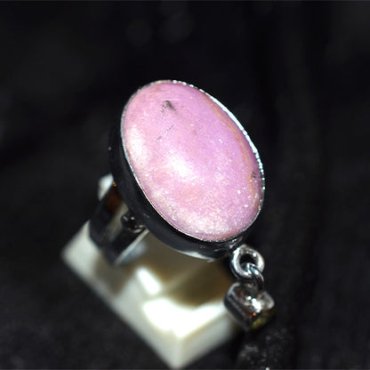 925 Sterling Silver Oval Pink Rhodonite Ring with Dangle Charm