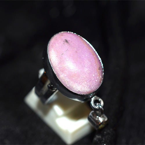 925 Sterling Silver Oval Pink Rhodonite Ring with Dangle Charm