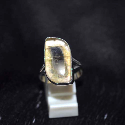 925 Sterling Silver Phantom Quartz Elongated Rectangle Ring