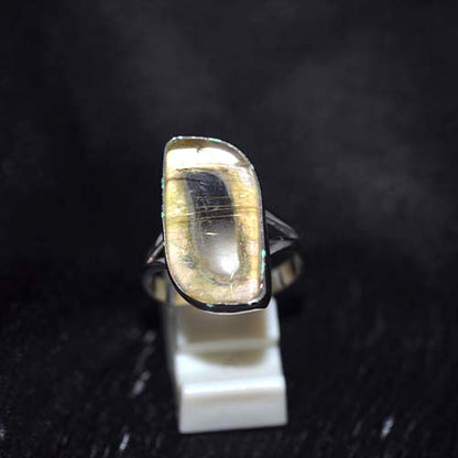 925 Sterling Silver Phantom Quartz Elongated Rectangle Ring